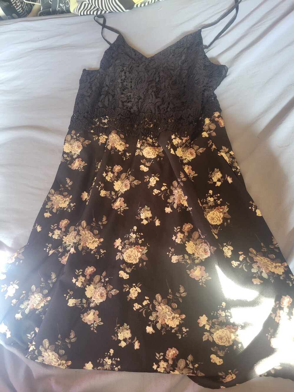 Black Floral Lace Spaghetti-Strap Dress